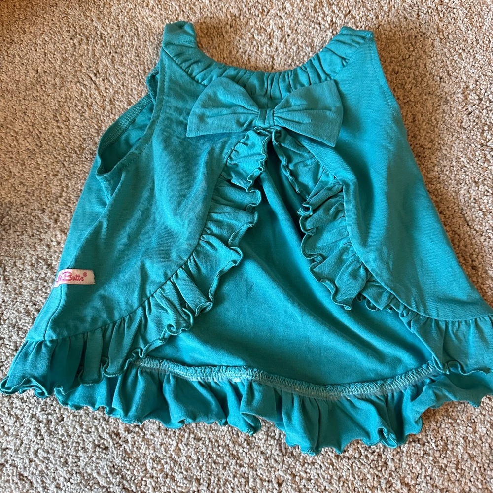 NWT! Ruffle butts baby 3-6m babydoll dress, open back with bow. Teal tank!